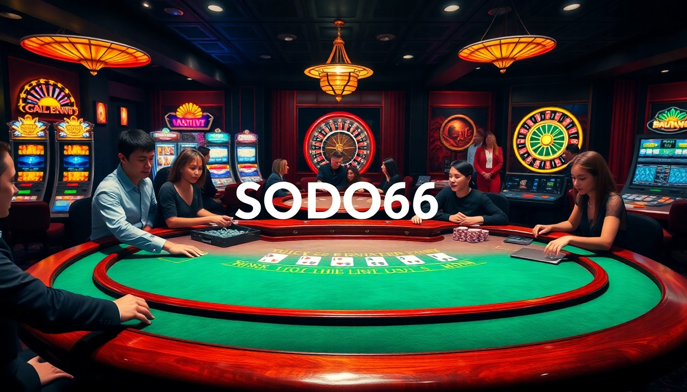 Players enjoying a thrilling game at SODO66 blackjack table in a luxurious casino setting.