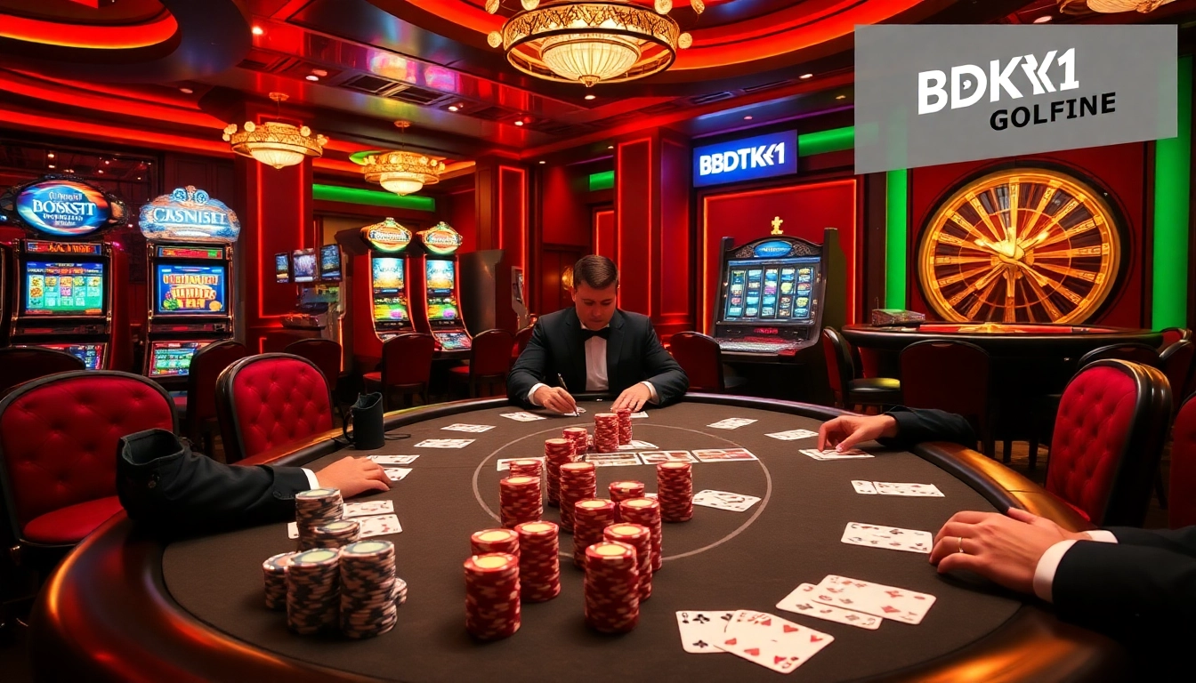 BDTK1 players enjoying a thrilling poker game at a luxurious casino table.