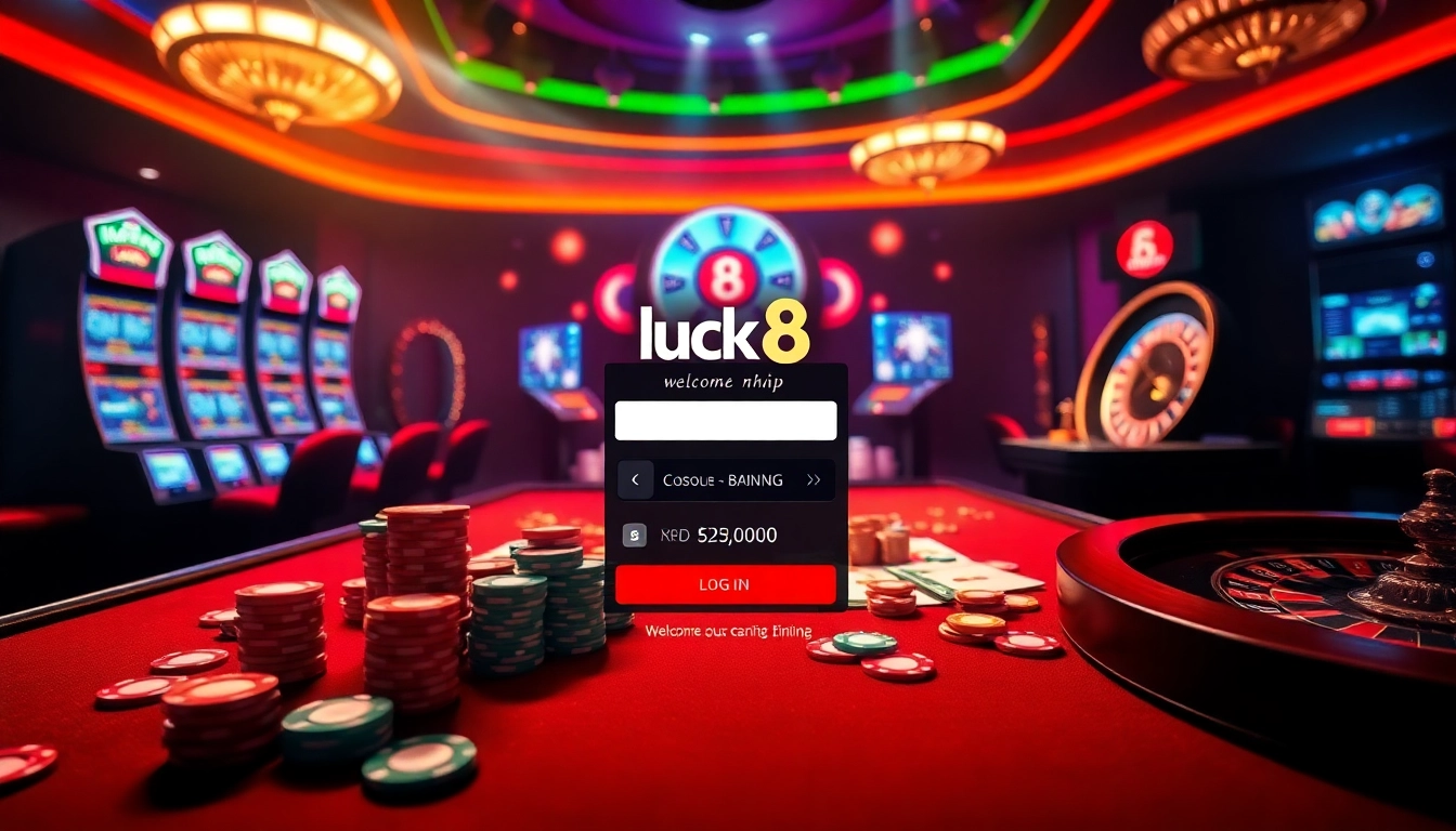 Exciting moment at the casino with luck8 đăng nhập featured on a screen, showcasing vibrant poker action.
