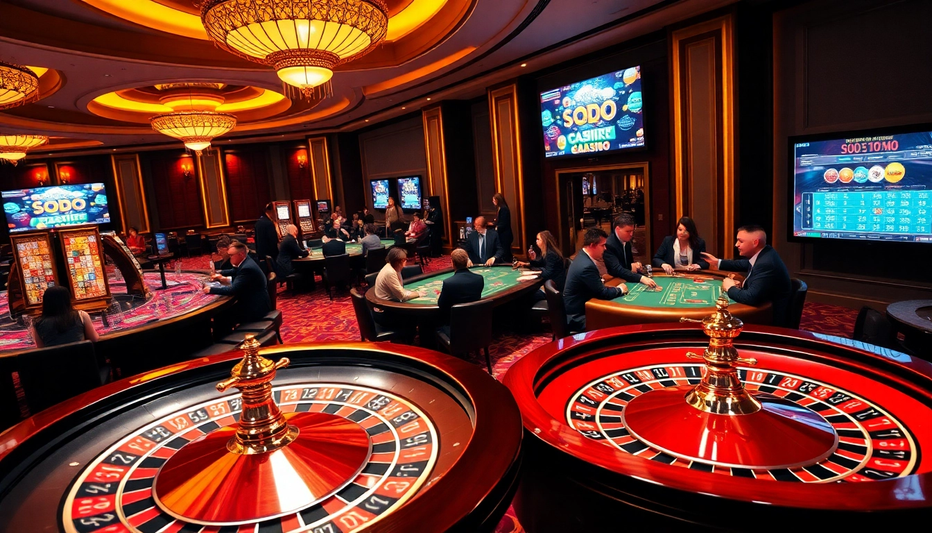 SODO CASINO 66 gaming tables featuring vibrant roulette, poker games, and lively atmosphere.