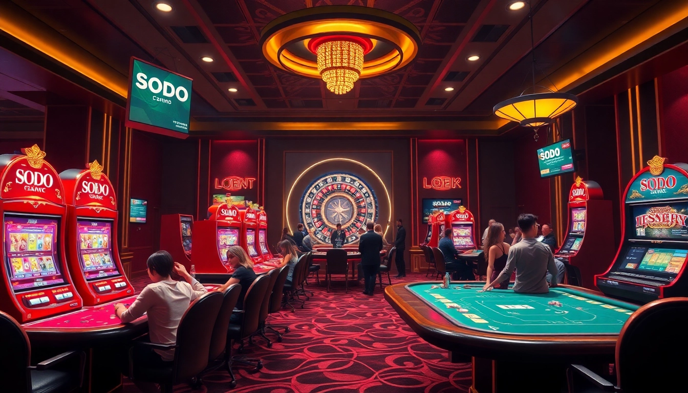 SODO66 immersive online casino scene with dynamic tables, exciting games, and professional gamblers.