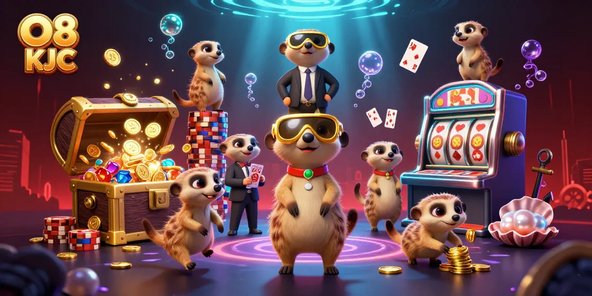 Experience thrilling gameplay at O8 KJC with cartoon meerkats running a vibrant casino operation.