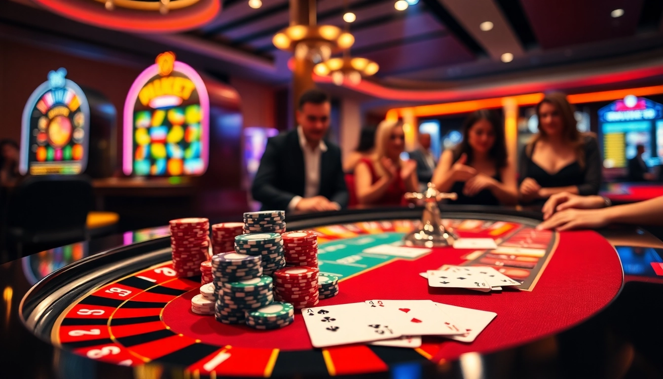 Experience thrilling wins at https://nk88net.com/ with a vibrant casino backdrop featuring poker chips.