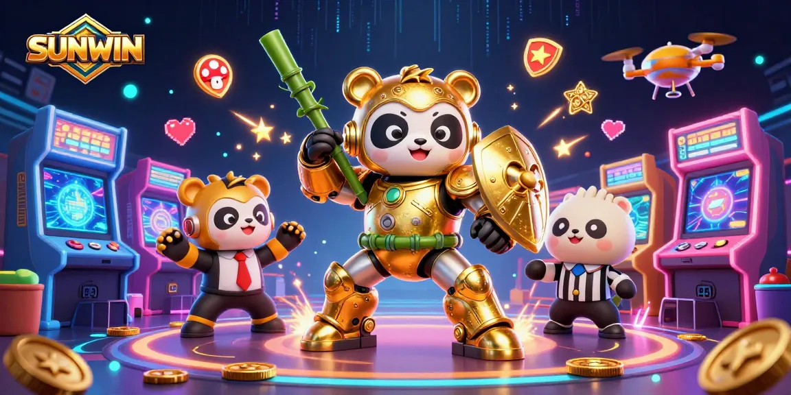 SUNWIN offers immersive gaming excitement with its top-tier mech-suit panda in a vibrant casino arena.