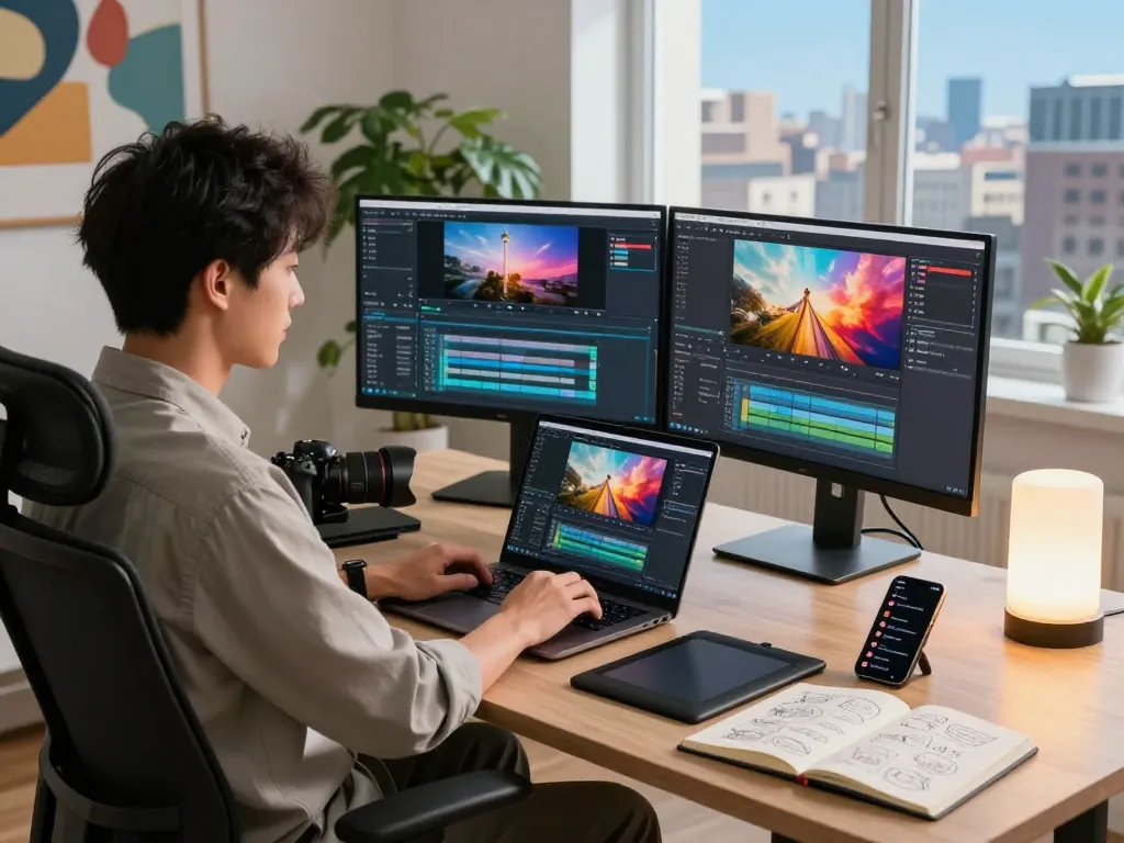 Explore the innovative ai seedance 2.0 in a modern creative workspace, showcasing video editing tools and vibrant graphics.
