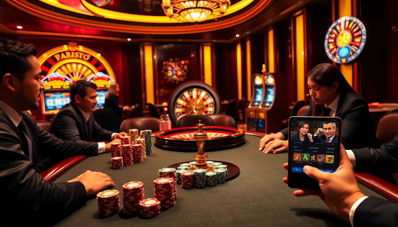 Exciting poker scene at a luxurious casino featuring iboslot alternatif interface with poker chips.