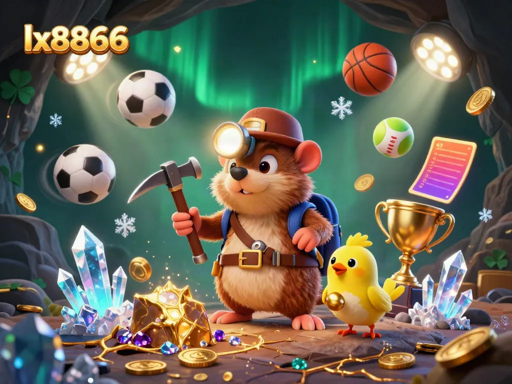 Experience thrilling wins with lx8866 as a treasure hunter mole and canary uncover gold amidst dynamic sports elements.