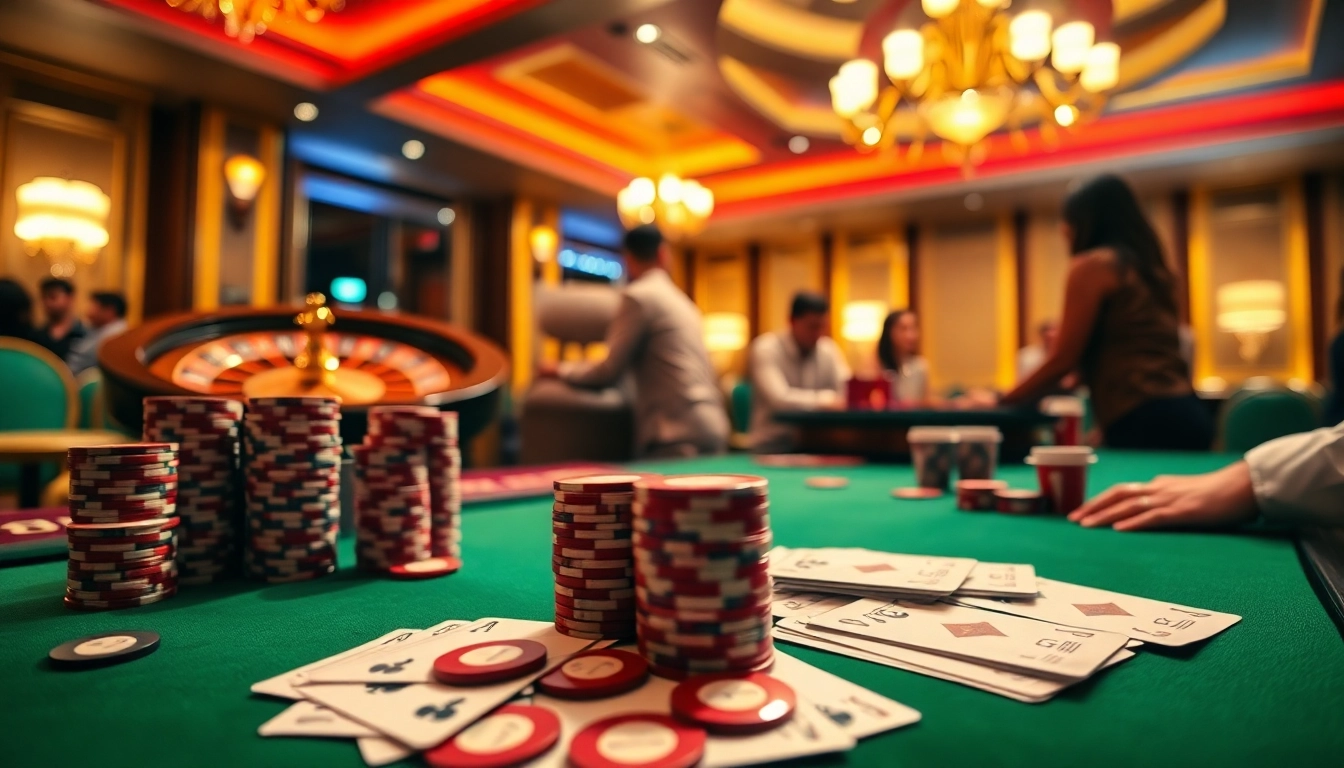 Experience the thrill of rik vip at an upscale casino table filled with poker chips and cards.
