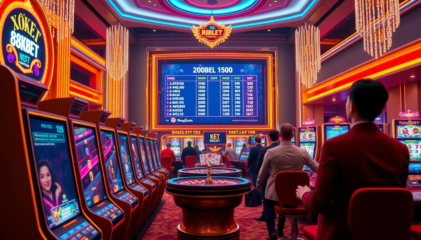 Exciting scene showcasing Xổ số 8KBET lottery results amidst vibrant casino games.
