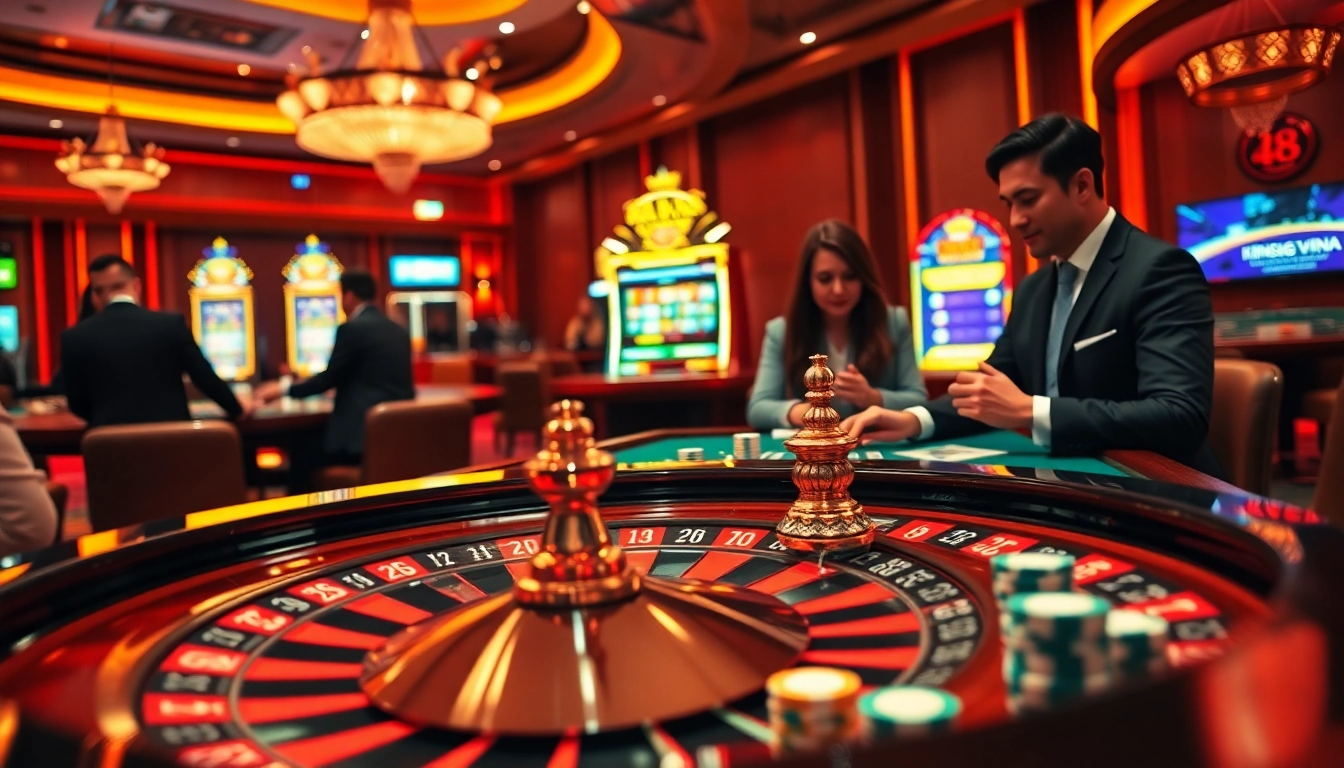 Experience the excitement of king88 vina with professional gamblers enjoying thrilling casino games.