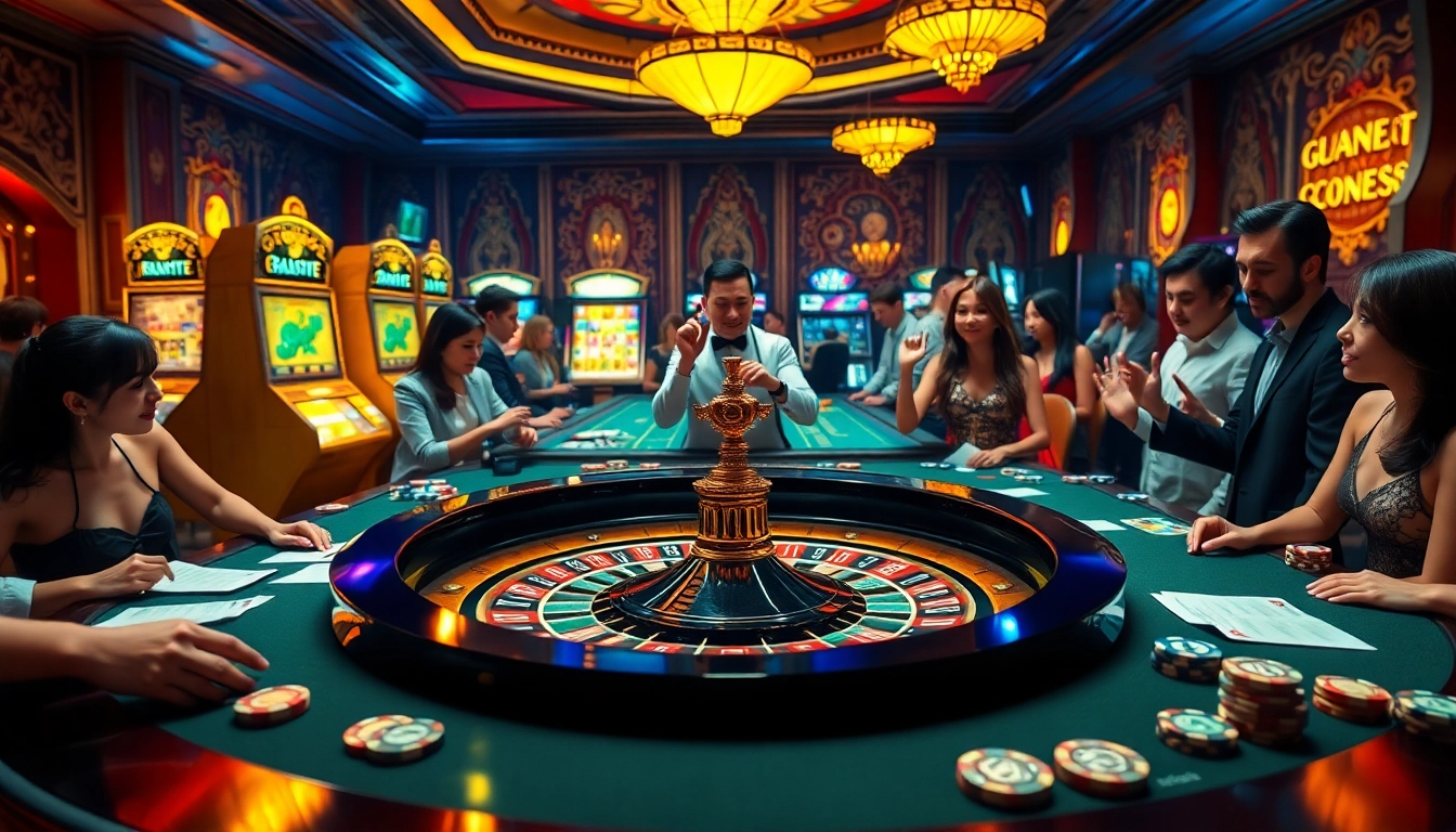 Experience the excitement of gambling at 69vn.gb.net with players engaging around a roulette table.