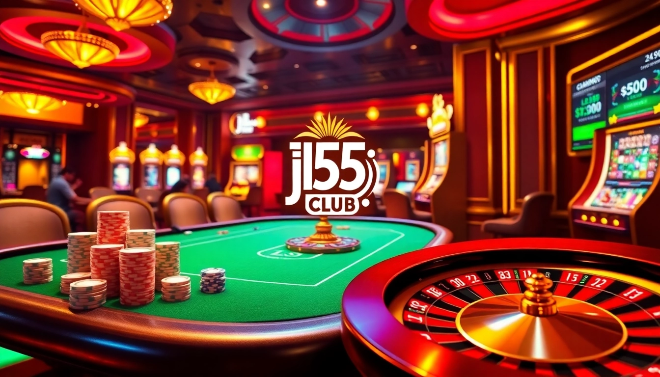 Experience thrilling gameplay at the jl55 club with vibrant poker tables and glowing slot machines.