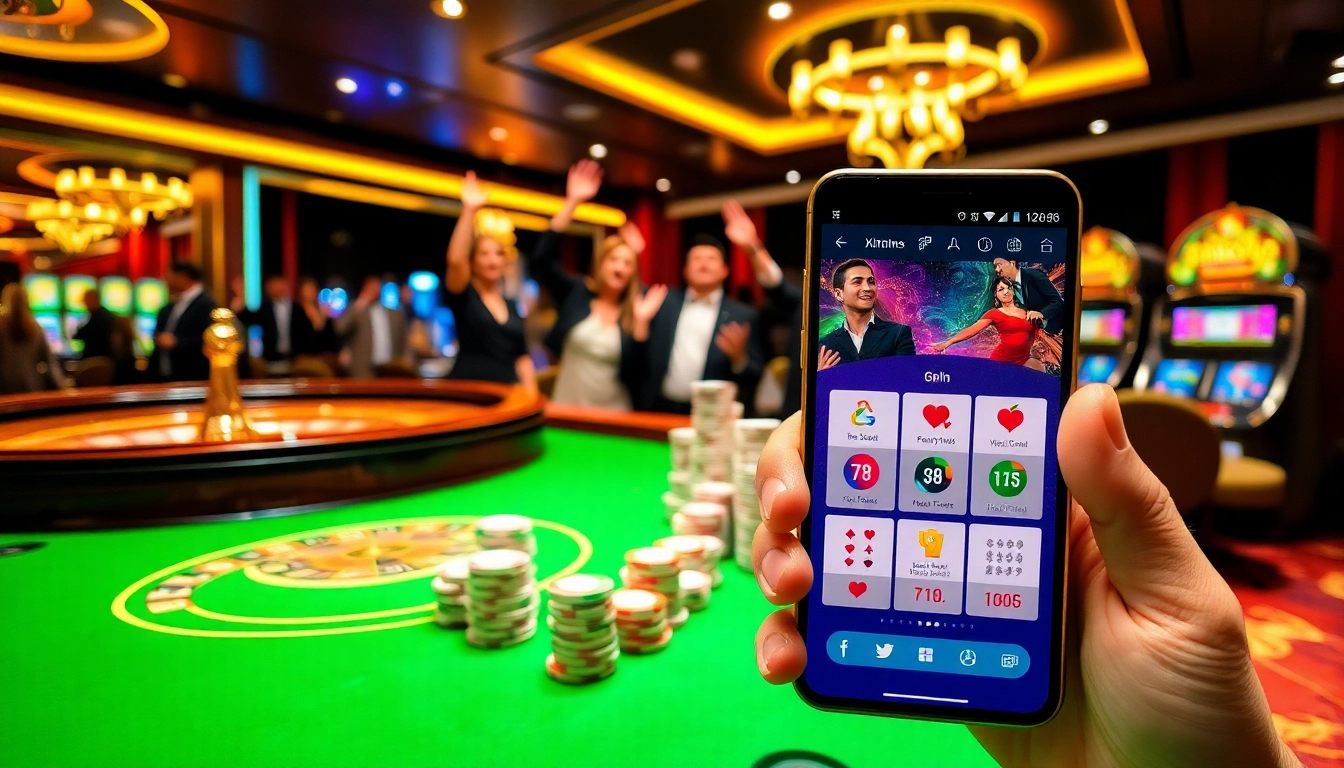 Experience excitement in gambling with tải app xn88 on mobile, featuring roulette wheels, poker chips, and vibrant ambiance.