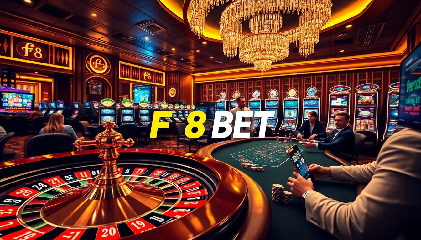 Experience the excitement of F8 BET at a luxurious casino with poker chips, roulette, and more.