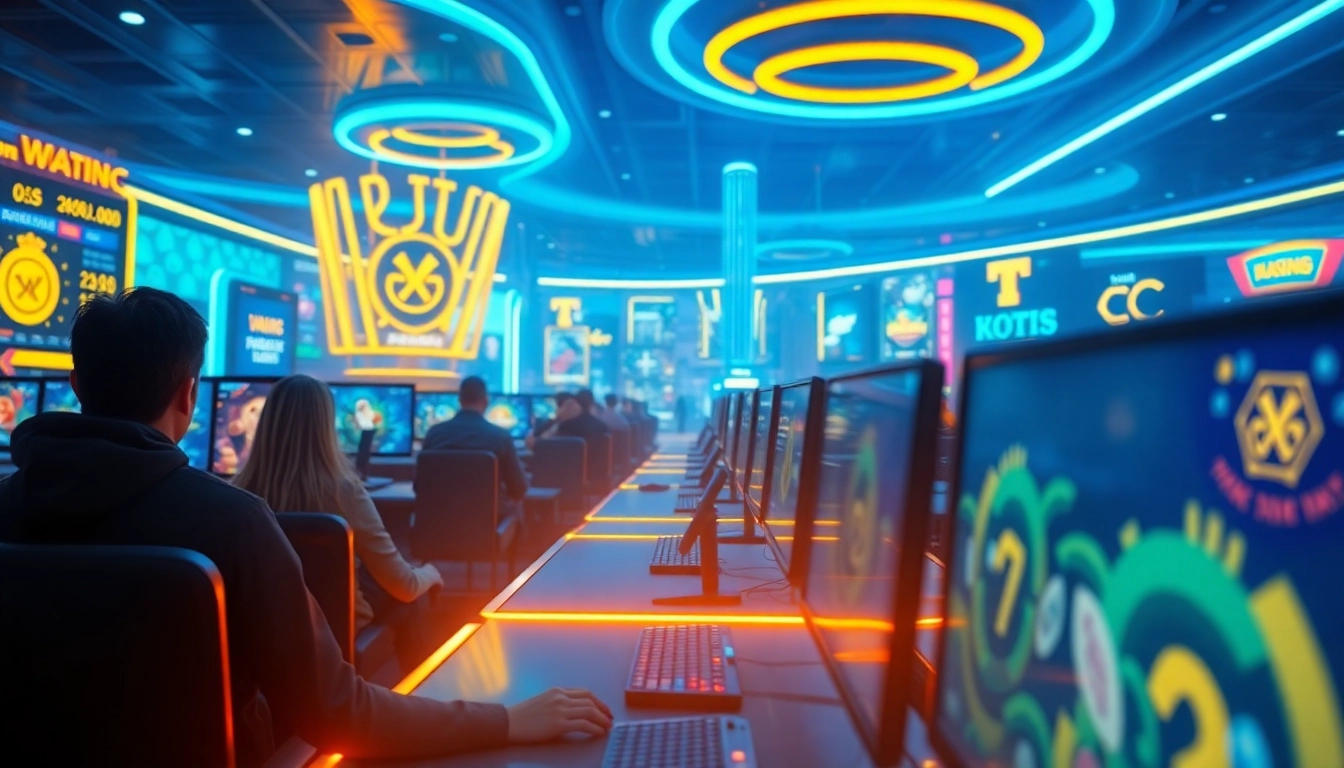 Experience the allure of online gaming at onew88.com, showcasing vibrant digital casino environments and excited players.