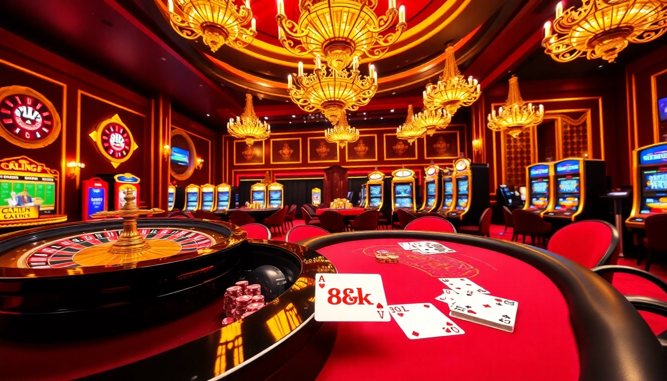 Experience the thrill of 8k bet at a lively casino featuring roulette and poker games.
