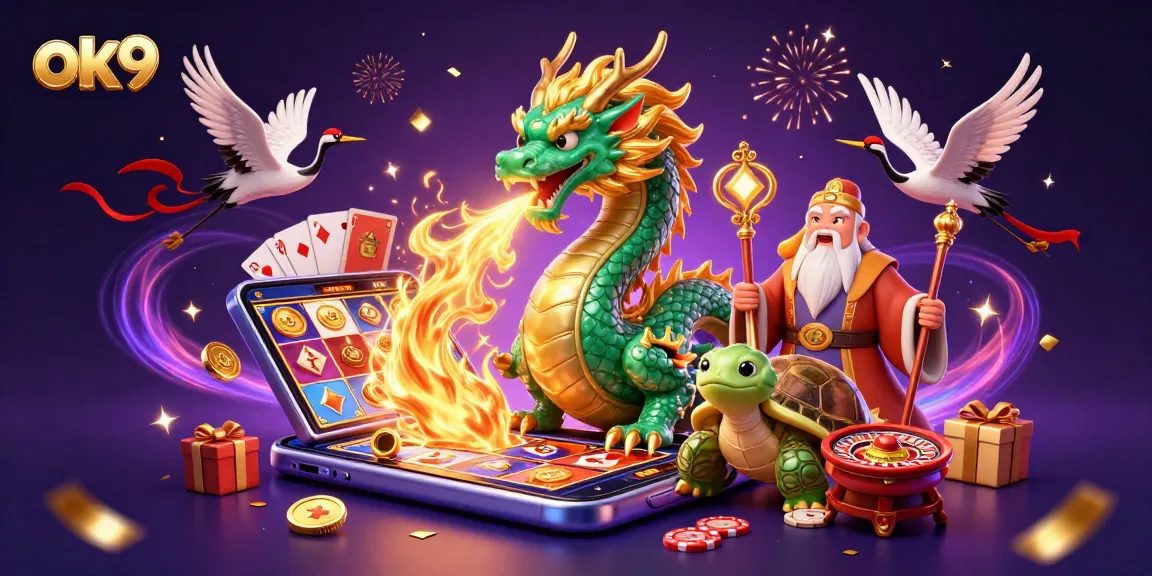 Engage in thrilling gameplay at ok9 with a vibrant scene featuring a majestic dragon and lucky symbols.