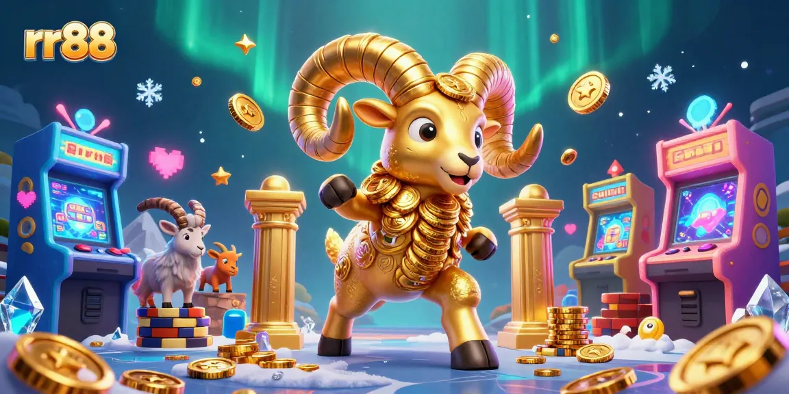 Join the excitement of rr88 with a dazzling golden ram charging through a casino-themed atmosphere.