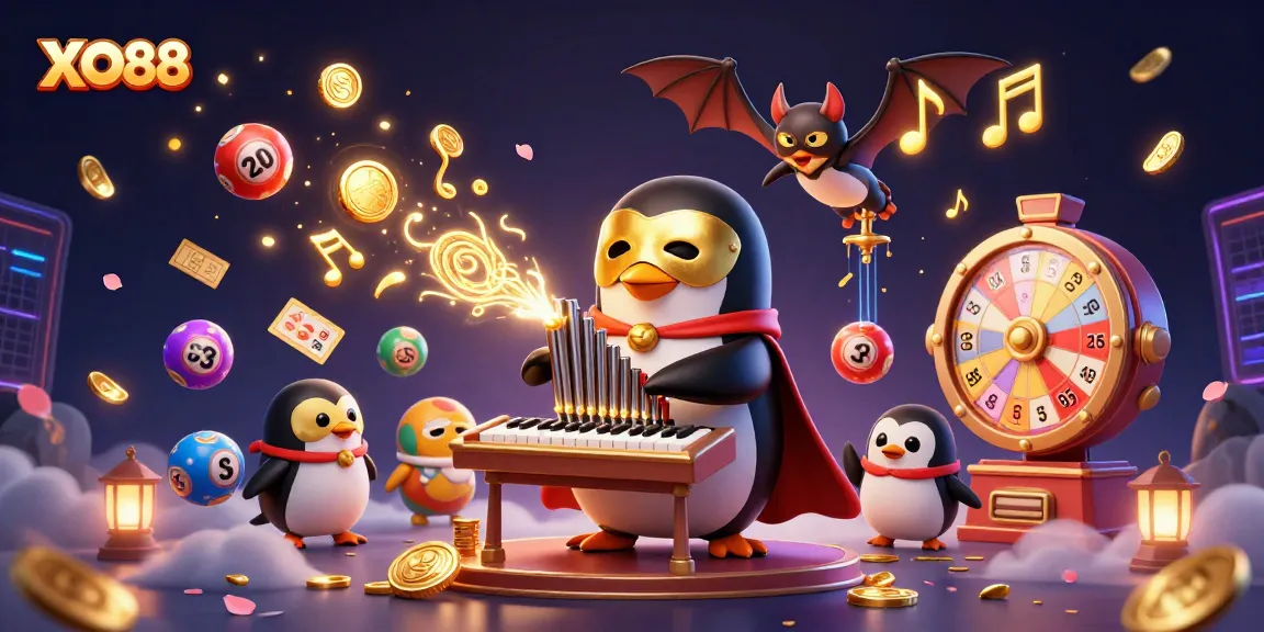 Play at XO88 with a vibrant 3D casino illustration featuring characters and exciting game elements.
